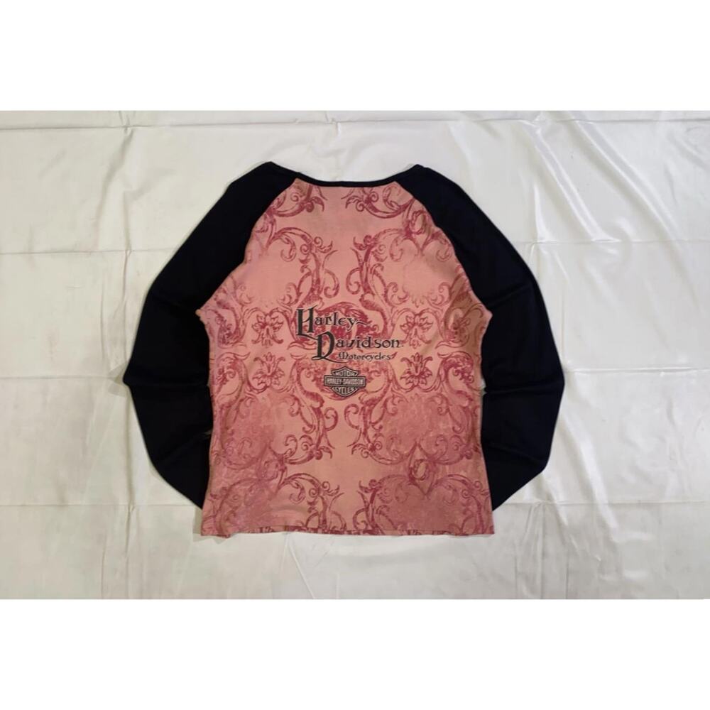 Harley Davidson Womens Pink Raglan Long Sleeve Eagle Graphic Rhinestone Top M - Picture 9 of 9